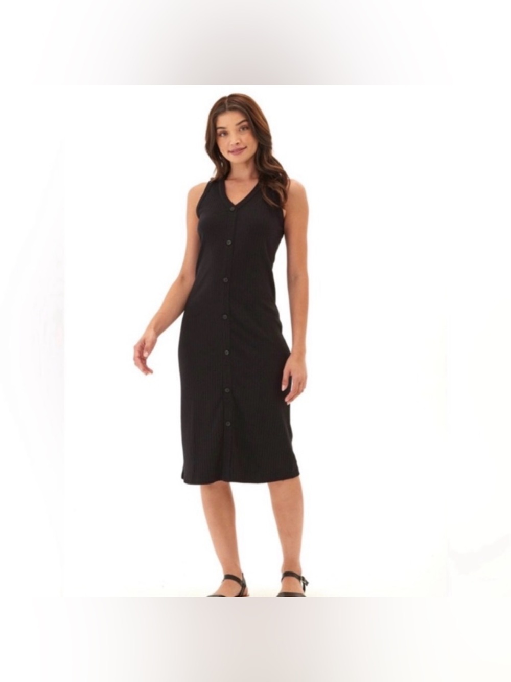 Gilli Black Midi Ribbed Top Dress Size Med Button